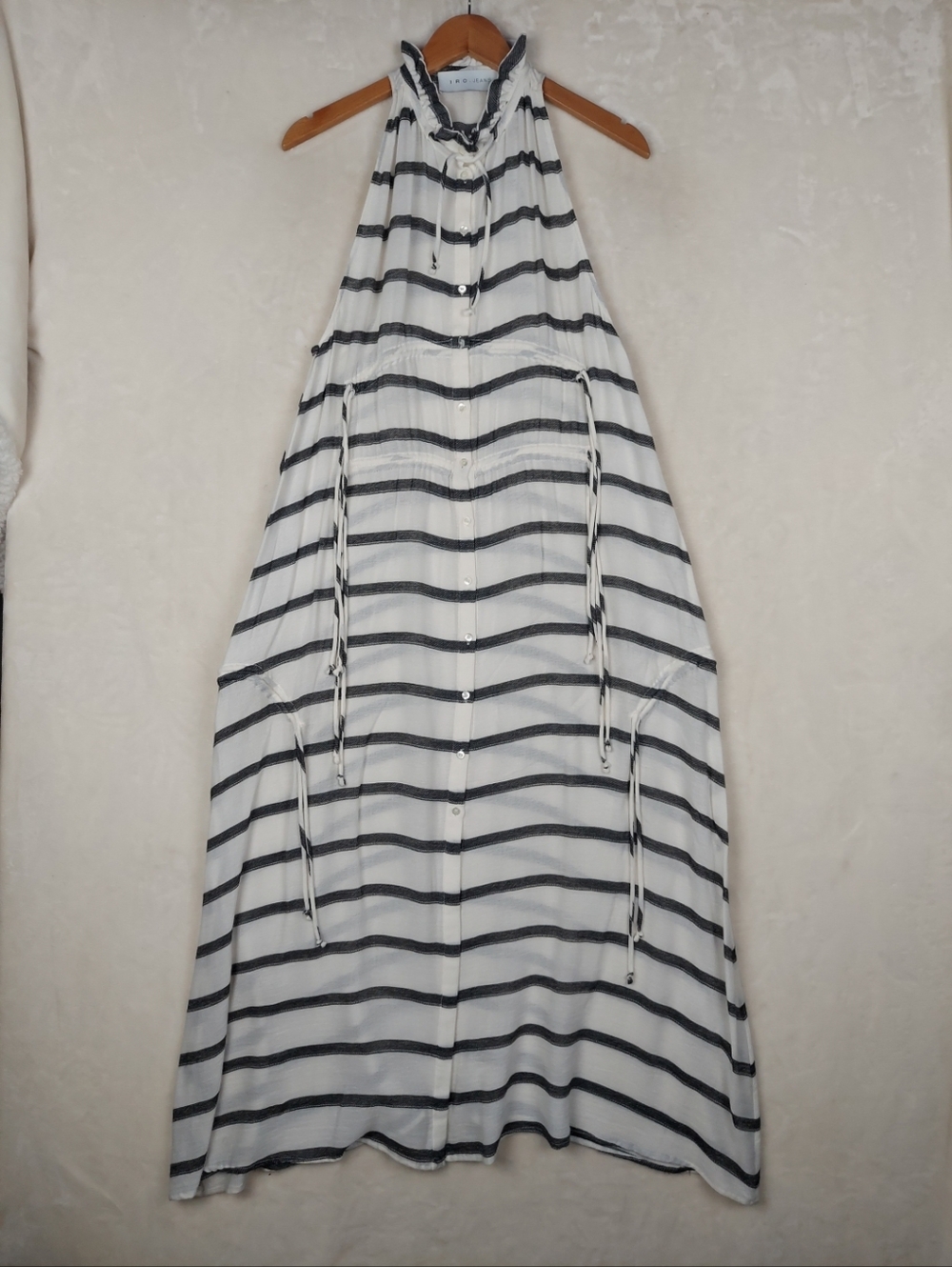 IRO Jeans Maxi Dress Womens S/4/36 Karell White Gray Stripe Beachy Flowy Festiva